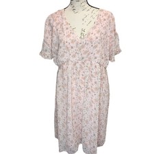Davi & Dani Pink Floral Flutter Sleeve Empire Waist Mini Dress- Medium