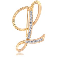 Letter Brooch Pins Initial Rhinestone Brooch for Women Crafts Gold L