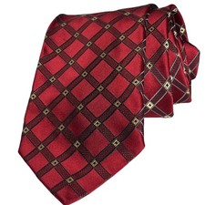 Ermenegildo Zegna Necktie Men Red Geometric Check Silk Made in Italy Tie