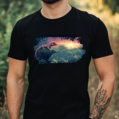Herren T-Shirt Gecko Pixel Art Motiv Baumwolle Größe XS bis 5XL