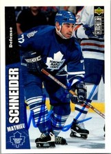 Mathieu Schneider autographed hockey card (Leafs) 1996 Upper Deck #262