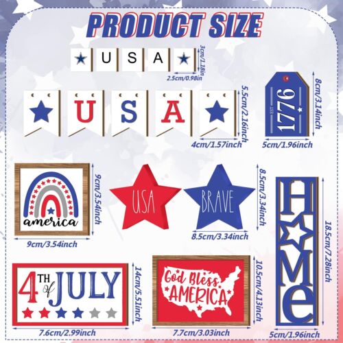 13 Pieces 4th Of July Tiered Tray Decor Patriotic Table Decor Wood Signs Indepen - Picture 3 of 7