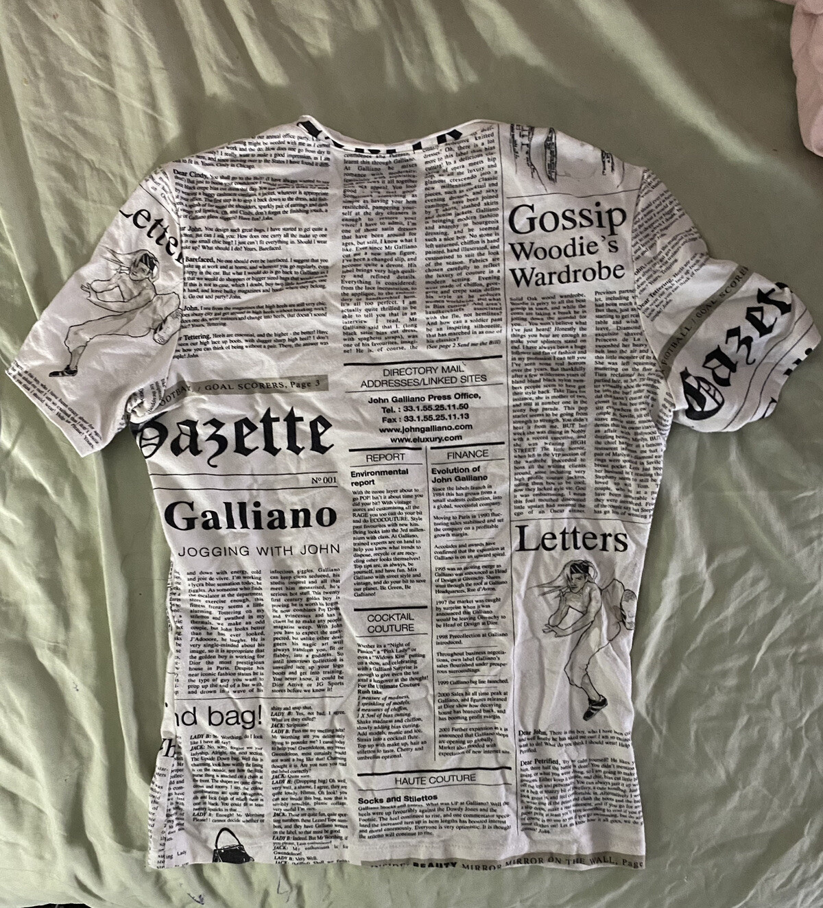 John Galliano Newspaper T Shirt short Sleeve With Bows Gem