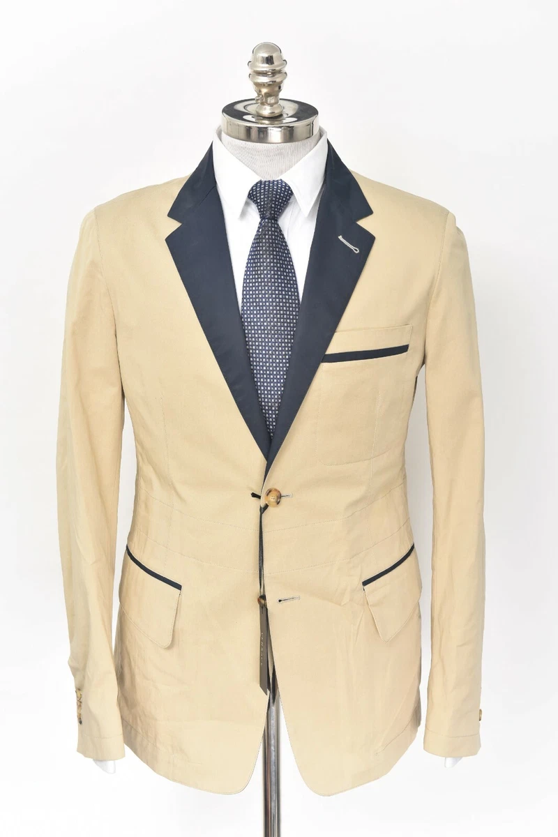 NWT VERSACE Black Label Beige Cotton Lightweight Slim Fit Overcoat