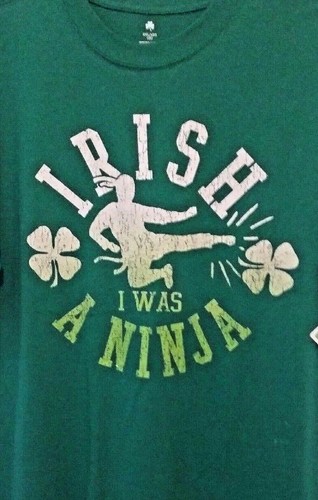 IRISH I WAS A NINJA BOY'S 2XL GREEN COTTON T-SHIRT NEW - Picture 2 of 2