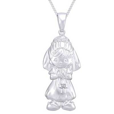 Natural Diamond Accent Sterling Silver Bride Pendant Necklace 18'' Chain