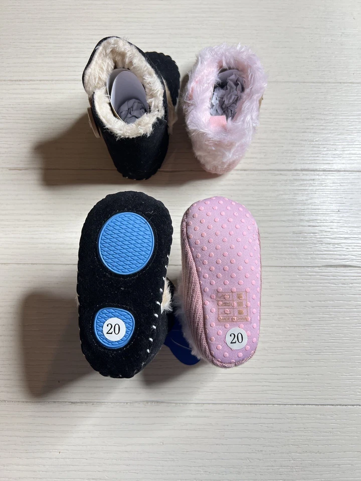 Par de botines forrados de piel sintética para bebé niña pequeña talla 3 rosa y negro Foto 3 de 3