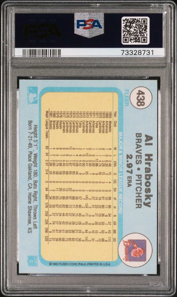 1982 Fleer Al Hrabosky #438 Error 5'1" Back - PSA 9 - Fresh From PSA | eBay