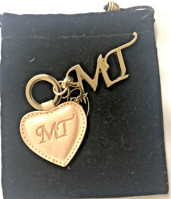 MT Leather Heart Shape Gold Metal Key Chain New With Bag