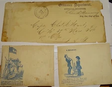 Civil War Ordnance Department Envelope (front) + 2 cachets cut from envelopes