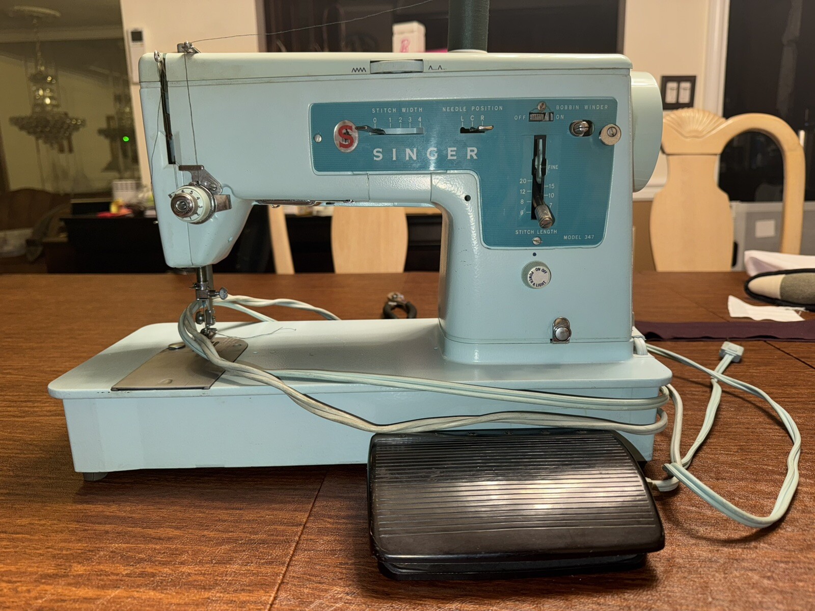 Vintage Singer Model 347 Sewing Machine Turquoise Blue