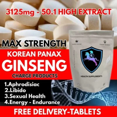 CHARGE PRODUCTS Korean Panax Ginseng 3125mg 180 Tablets EXTRA POTENCY Libido Extract