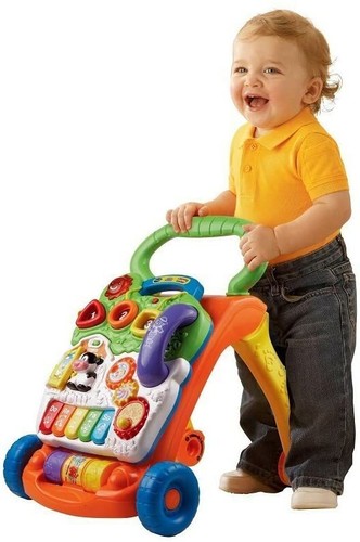 VTech Baby Push Walker Sit-to-Stand Toddler Interactive Learning Toy Orange - Picture 3 of 4