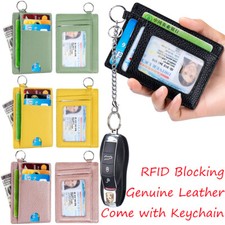 Unisex Slim Minimalist Front Pocket RFID Blocking Leather Wallets with Keychain