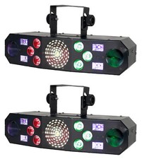  2 Eliminator FURIOUS FIVE RG RGBW UV LED DMX Laser/Strobe/Derby Effect Lights