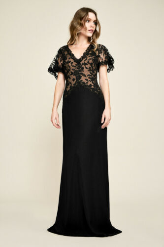 Tadashi Shoji Black Nude Lace & Mesh Midi Cocktail Dress Tadashi Shoji Black Nude Lace & Mesh Midi Cocktail Dress