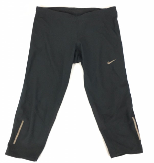 Nike Womens Dri Fit Tech Capri Running Pants Black Back Zipper