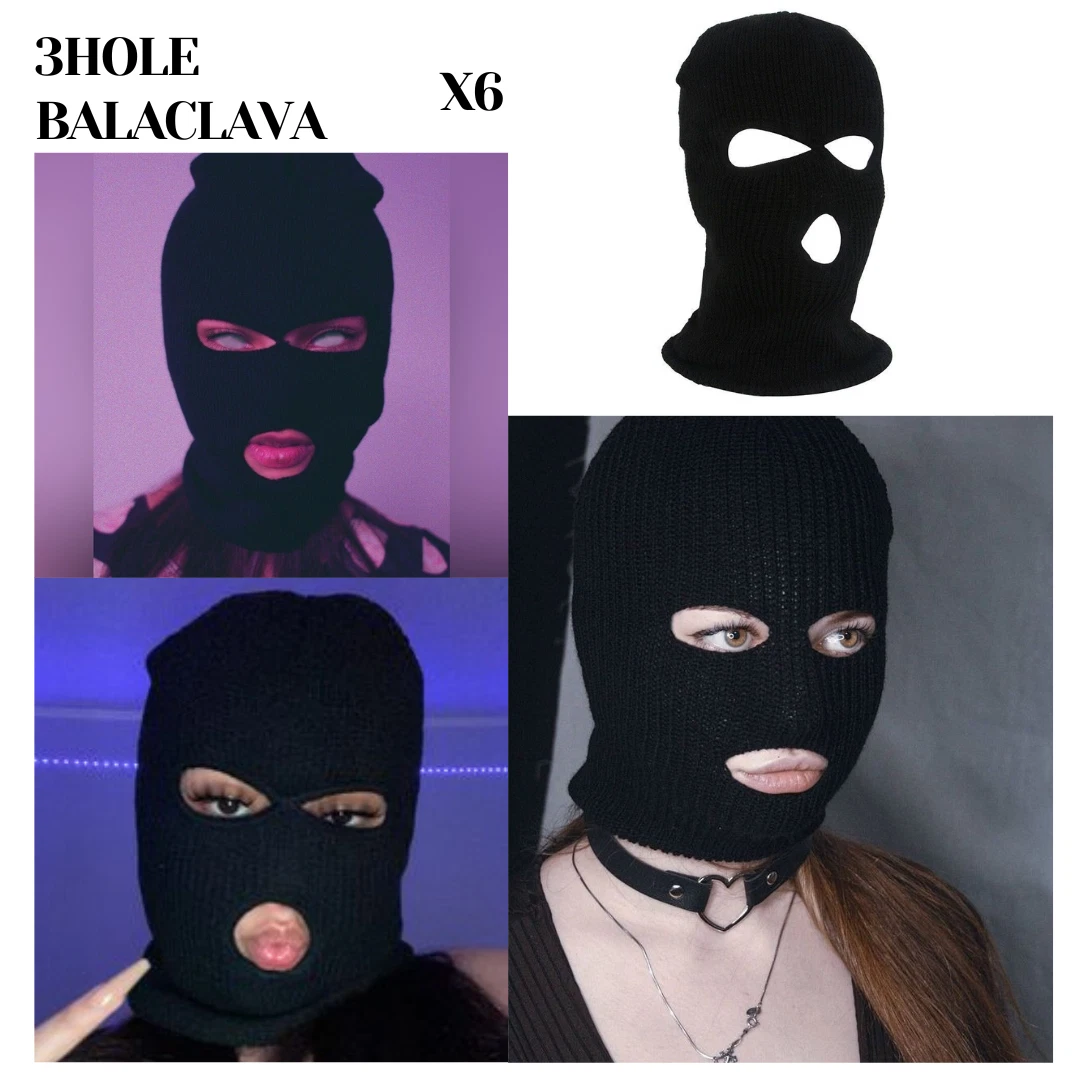 x6pcs Unisex Black Winter Knit Balaclava Three-Hole Full Face Cover ski sports
