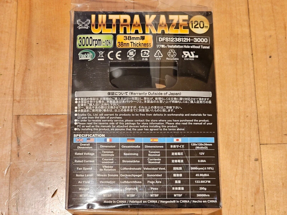 SCYTHE DFS123812H-3000 12038 120mm x 38mm 12V 0.60A Chassis Cooling Fan 3-4 Pin - Image 2 of 2