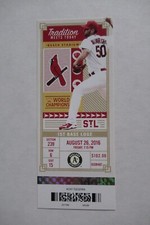 CARDINALS VS ATHLETICS 8/26/2016 FULL TICKET ~ LUKE WEAVER (1ST CAREER WIN)