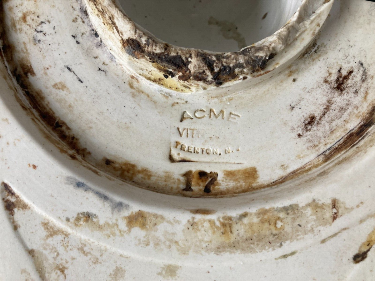 Antique White Porcelain Ornate Embossed Toilet Bowl Oak Tank Vtg
