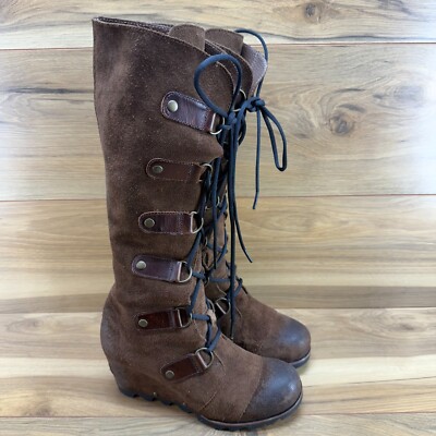 Knee High Suede Lace Up Wedge Booties Knee High Joan Of Arctic