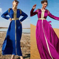 Elegant Women Party Gown Dubai Muslim Maxi Dress Abaya Kaftan Moroccan Evening