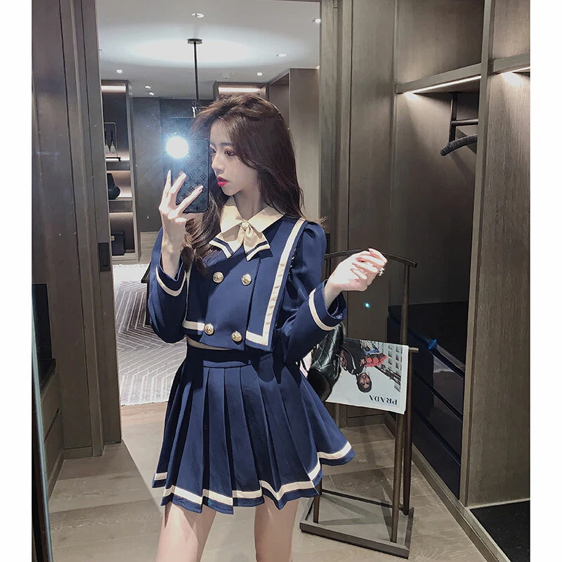 Японские женские JK девочка костюм школы форма пальто + плиссированные юбки 2шт костюм hot - Изображение 3 из 4