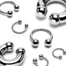 Pair Surgical Steel Circular Horseshoe Barbell with Ball Lip Septum 18G thru 00g