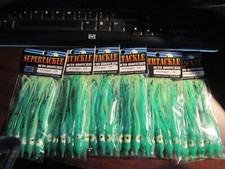 30Pc NEW Supertackle 4¾" Salmon Hoochies - Green Alligator - Glow Eyes