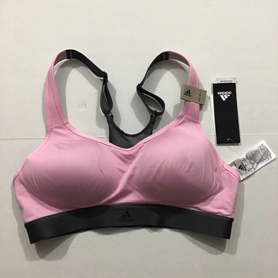 adidas NWT Size Large Women's Stronger For It Cross Back Sports Bra Pink EI8329 - Image 4 of 4