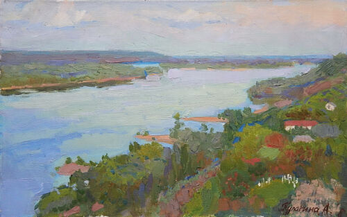 Original Oil Painting on canvas Dnieper River Landscape Ukrainian Artist Signed - 第 1/10 張圖片