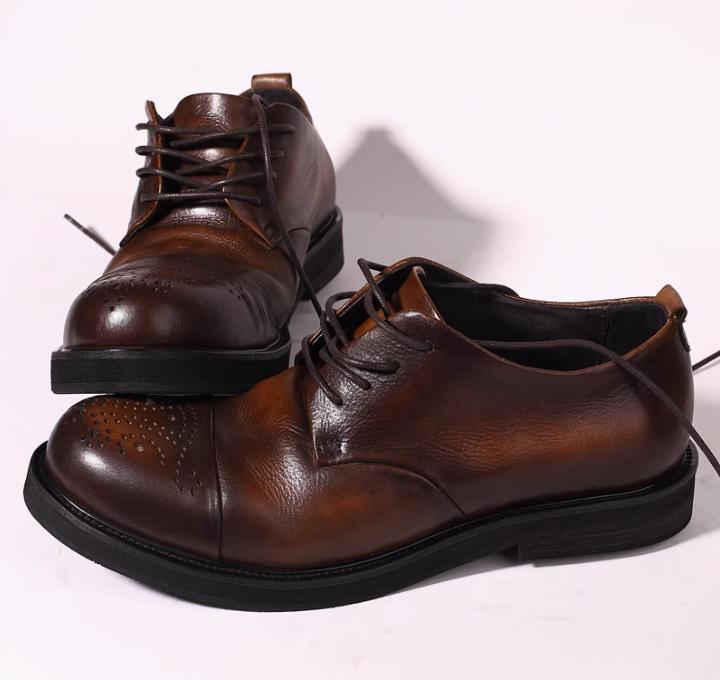SAOLA Scarpe uomo vera pelle retrò intagliate punta tonda stile britannico stringate moda chic