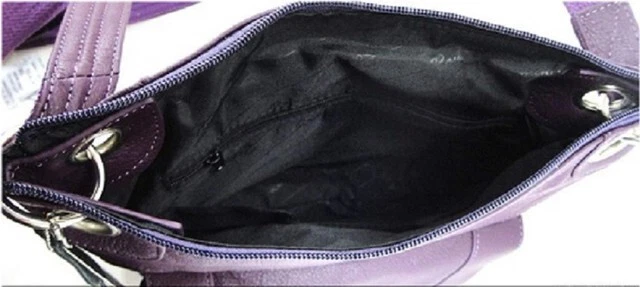 Concealed Carry Cross Body Leather Gun Purse with Slash Resistant Strap-Purple - Image 4 of 4