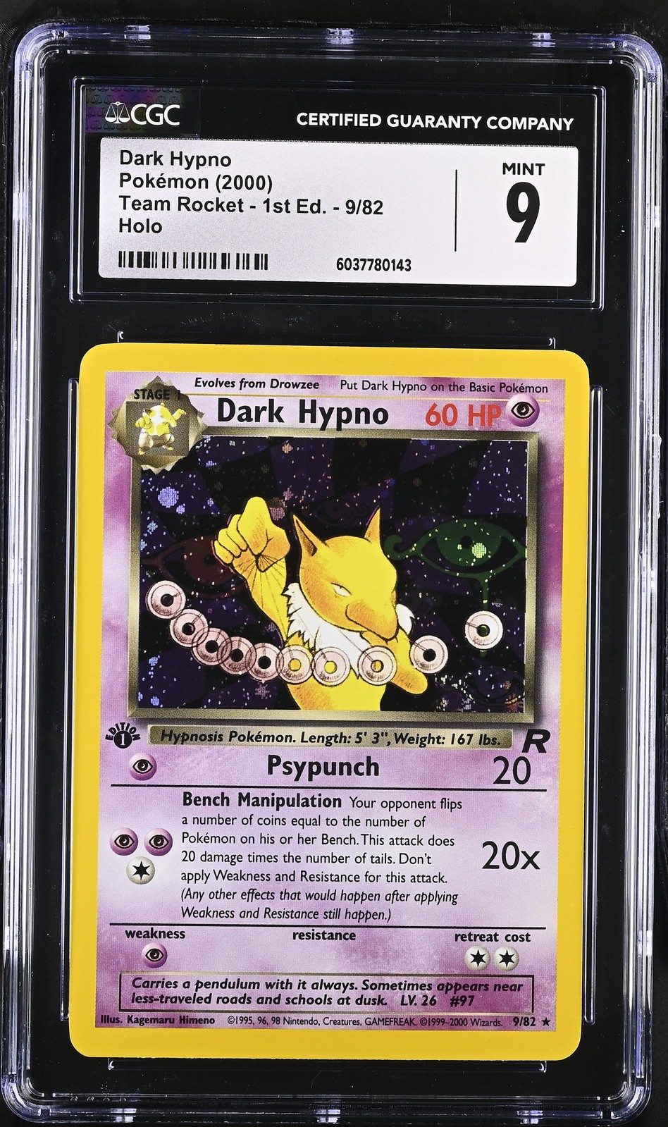 CGC 9 MINT Dark Hypno Team Rocket 1st Edition 9/82 Holo Pokemon Card psa