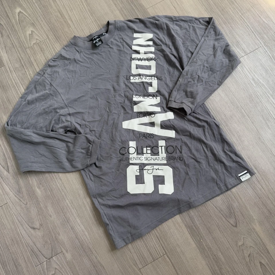 Sean John Shirt Mens Large Gray Long Sleeve Collection Graphic Top Urban NYC - Image 2 of 4