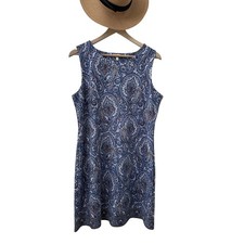 Talbots Blue and Orange Paisley Midi Dress Comfortable Knit All Seasons sz PL