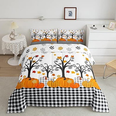 Comforter Set Size,Kids Girls Home/Cottage Decor,Black White Full Fall Pumpkin