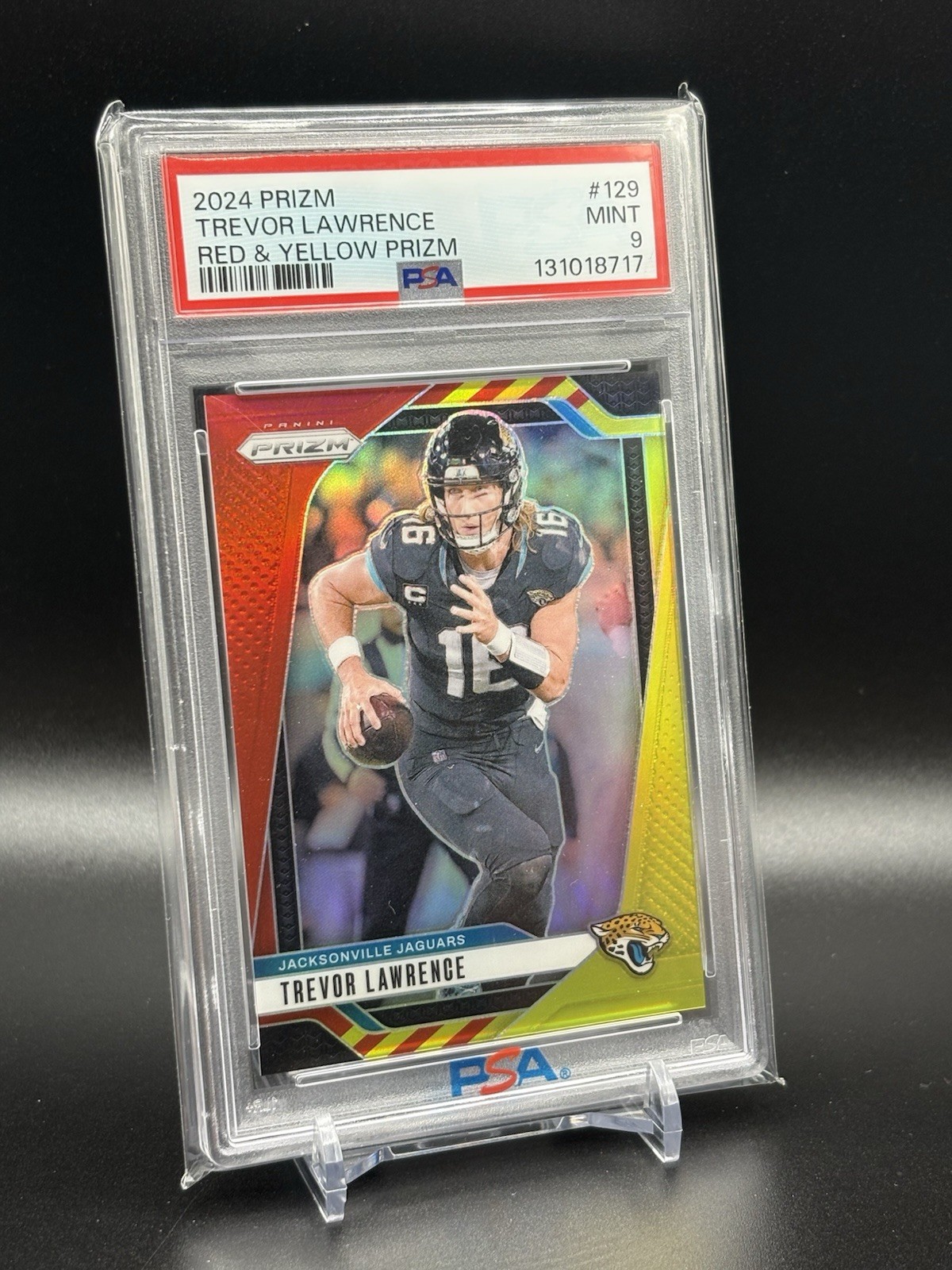 2024 Prizm Trevor Lawrence QB #129 Red and Yellow Prizm/44 - Jaguars - PSA 9 view 4