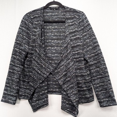 Jones New York Collection Black Space Dye Waterfall Open Front Cardigan Medium