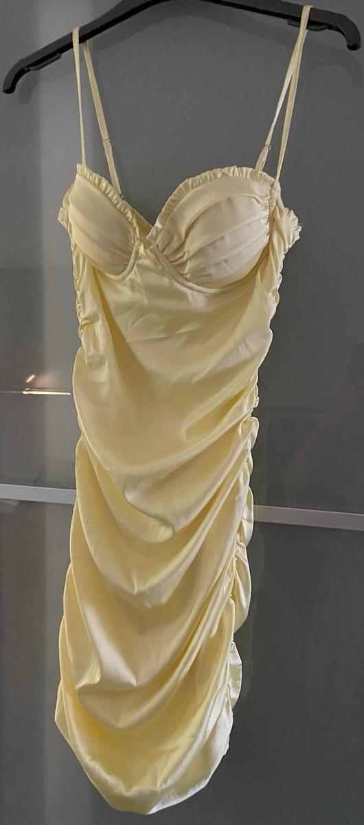 knee length dresses for ladies Broderie Anglaise Bow-Detail A-Line Mini Dress in Pastel Yellow - 8