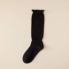 Black Ribbed Knee High Socks Soft Cotton Slou...