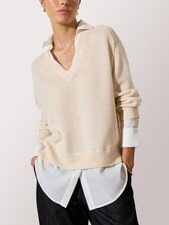 Brochu Walker The Looker Layered V-Neck L Cashmere Wool Cozy Flaw Almond