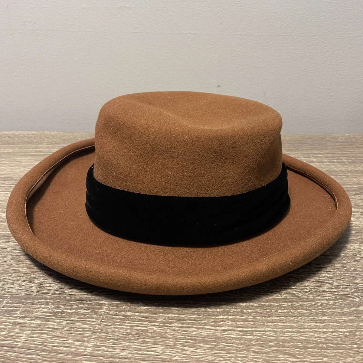 Tess McGuire Red Felted Wool Brimmed Hat w/ Velvet Flower 
