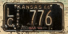Old 66 KS. Antique Rat Rod Vintage 1966 Kansas Truck license Plate LC-776