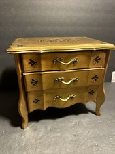 Old 1960's Gold Painted Wood Small Jewelry Box Vintage Chest of 3 Drawers R56