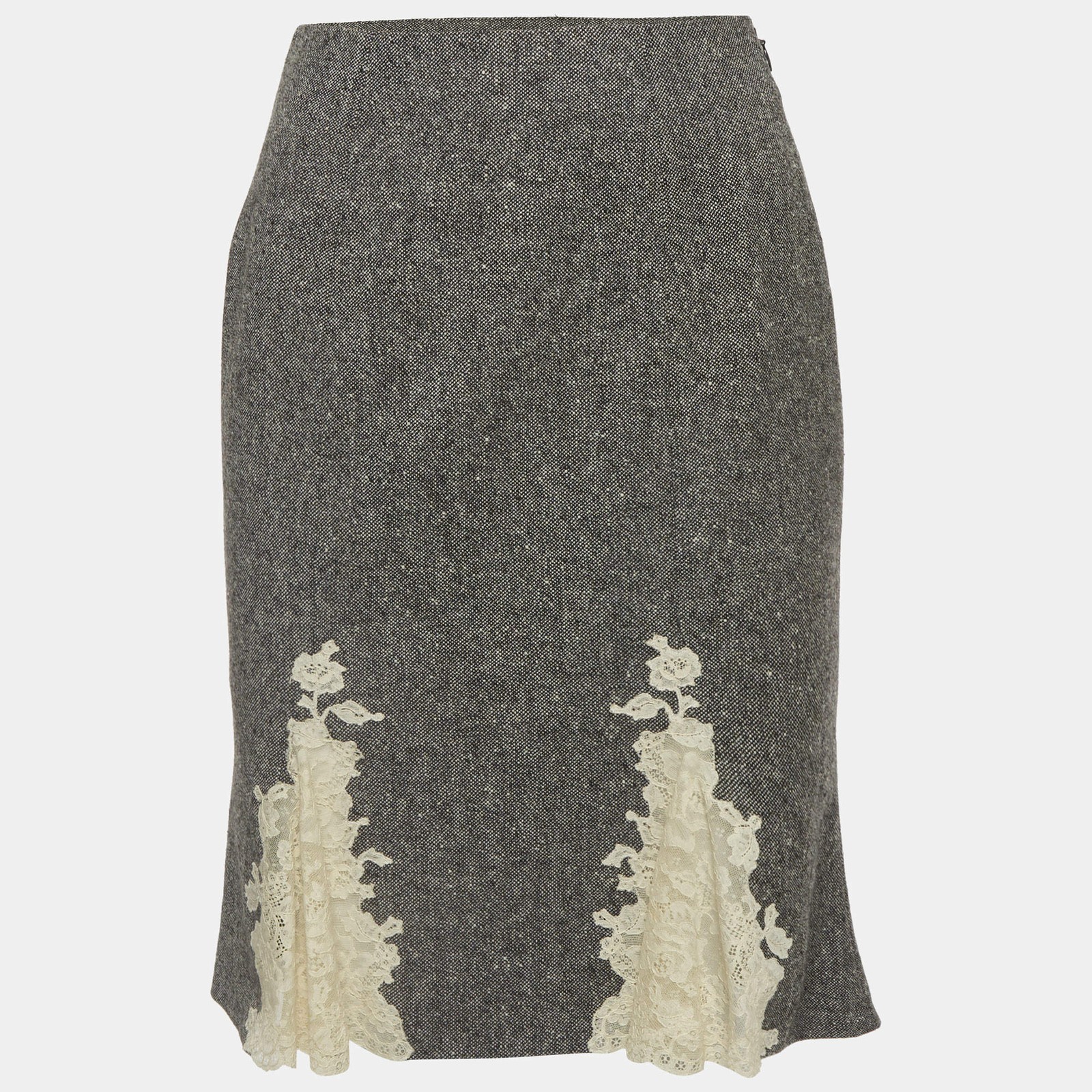 Christian Dior Monochrome Wool Lace Trim Mini Skirt S