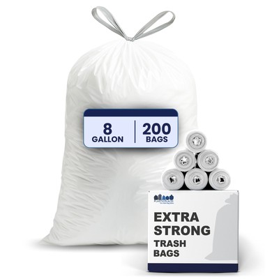 Plasticplace 8 Gallon White Trash Bags, 0.7 Mil, 200 Case