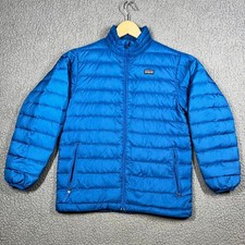 Patagonia Down Sweater Jacket Kids XL 14 Blue Puffer Full Zip Goose Down Coat