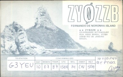 Amateurfunk QSL ZYØZZB Fernando de Noronha, Brasilien 1987 14MHz CW